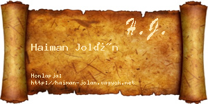 Haiman Jolán névjegykártya